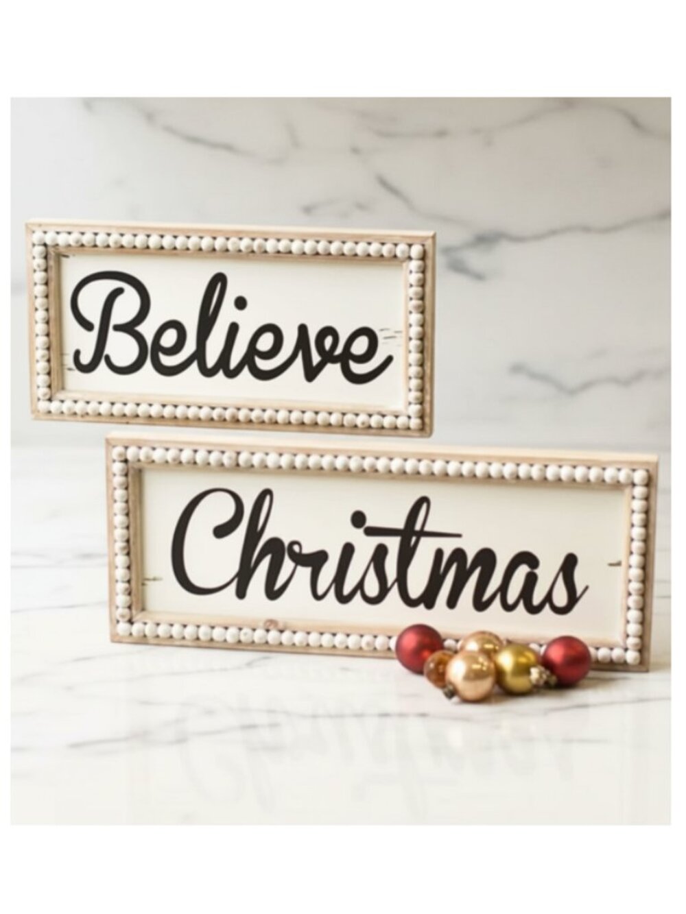 Set/2 Wooden Beaded Holiday Sign Sitters